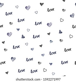 Dark Pink, Blue vector seamless background with words of love, hearts. Illustration with phrase LOVE YOU, hearts for valentine's day. Pattern for trendy fabric, wallpapers.