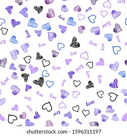 Dark Pink, Blue vector seamless pattern with phrase LOVE YOU, hearts. Colorful illustration with quote LOVE YOU, hearts. Design for wallpaper, fabric makers.