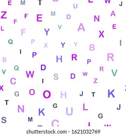 Dark Pink, Blue vector seamless backdrop with english symbols. Blurred design in simple style with signs of alphabet. Design for wallpaper, fabric makers.