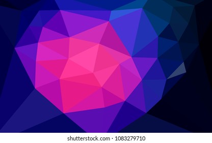 Dark Pink, Blue vector shining triangular backdrop with a heart in a centre. Illustration in halftone style with triangles. A completely new design for your leaflet.