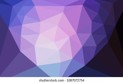 Dark Pink, Blue vector shining triangular layout with a heart in a centre. Polygonal illustration, which consists of triangles. New template for your brand book.