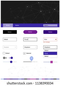Dark Pink, Blue vector style guide with triangles, circles. Ui Ux kit with colorful polygonal background in its header. This sample is for your website.