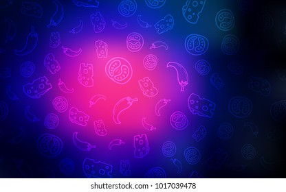 Dark Pink, Blue vector template with organic meal. Glitter abstract sketch with gourmet food. Template for meal cooking in kitchen.