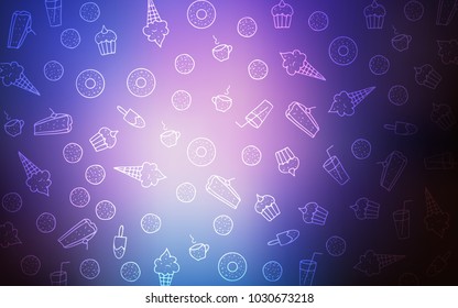 Dark Pink, Blue vector template with sweet snacks. Illustration with set of sweet food in doodle style. Pattern for ad, booklets, leaflets of restaurants.