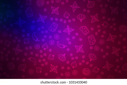 Dark Pink, Blue vector template with organic meal. Fast Food on blurred abstract background with colorful gradient. Template for meal cooking in kitchen.