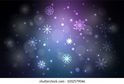 Dark Pink, Blue vector template with ice snowflakes. Shining colored illustration with snow in christmas style. The template can be used as a new year background.