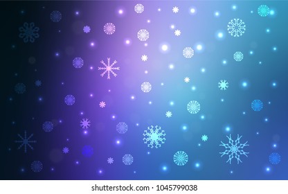 Dark Pink, Blue vector template with ice snowflakes. Blurred decorative design in xmas style with snow. The template can be used as a new year background.