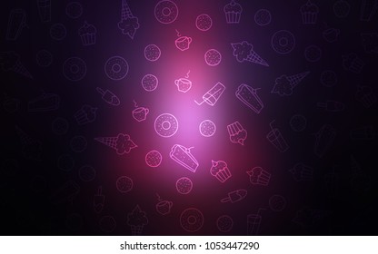Dark Pink, Blue vector template with sweet snacks. Illustration with set of sweet food in doodle style. Pattern for ads of breakfast, lunch, dinner.