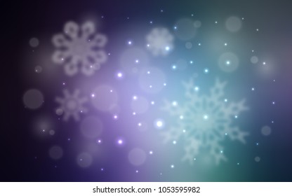 Dark Pink, Blue vector template with ice snowflakes. Snow on blurred abstract background with gradient. The pattern can be used for new year ad, booklets.