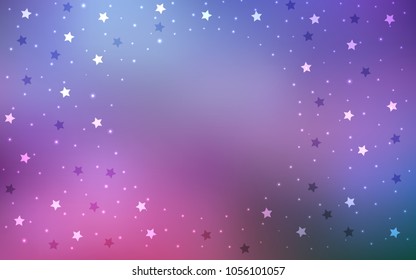 Dark Pink, Blue vector template with sky stars. Shining colored illustration with stars. The pattern can be used for new year ad, booklets.