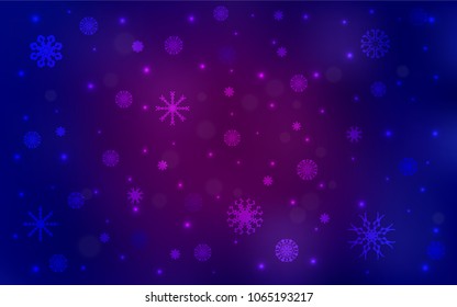 Dark Pink, Blue vector template with ice snowflakes. Glitter abstract illustration with crystals of ice. The template can be used as a new year background.