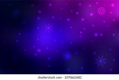 Dark Pink, Blue vector template with ice snowflakes. Snow on blurred abstract background with gradient. New year design for your business advert.