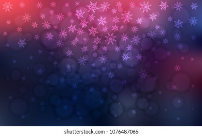 Dark Pink, Blue vector template with ice snowflakes. Blurred decorative design in xmas style with snow. The pattern can be used for new year ad, booklets.