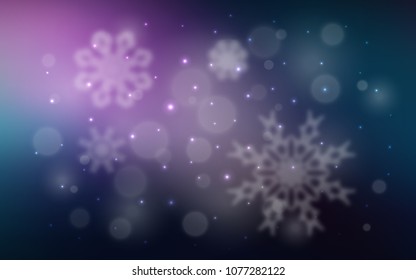 Dark Pink, Blue vector template with ice snowflakes. Snow on blurred abstract background with gradient. The pattern can be used for new year ad, booklets.