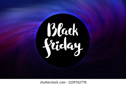 Dark Pink, Blue vector template with a black hole, space. Colorful black hole with shining night sky stars. Backdrop for Black Friday promotions.