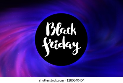 Dark Pink, Blue vector template with a black hole, space. Gradient colorful illustration with a black hole, stars. Template for Black Friday sales.