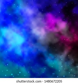 Dark Pink, Blue vector template with neon stars. Decorative illustration with stars on abstract template. Theme for cell phones.