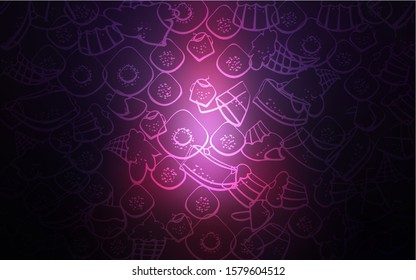 Dark Pink, Blue vector template with sweet snacks. Illustration with set of sweet food in doodle style. Pattern for ads of breakfast, lunch, dinner.