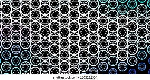 Dark Pink, Blue vector template with esoteric signs. Colorful mystic symbols with a gradient in ancient style. Design for magic, spiritual events.