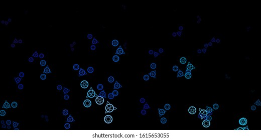 Dark Pink, Blue vector template with esoteric signs. Illustration with magical signs of spiritual power. Simple design for occult depiction.