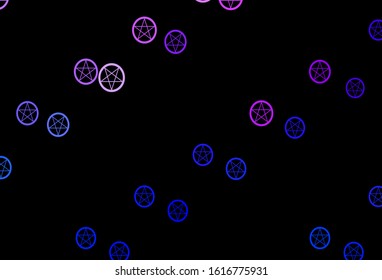 Dark Pink, Blue vector template with esoteric signs. Retro design in abstract style with witchcraft forms. Simple base for your occult design.