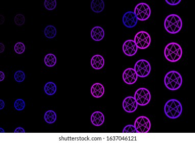 Dark Pink, Blue vector template with esoteric signs. Colorful mystic symbols with a gradient in ancient style. Background for esoteric, mystic designs.