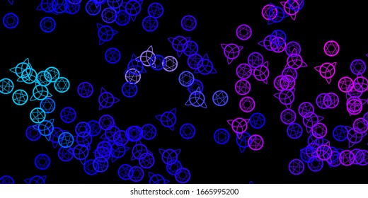 Dark Pink, Blue vector template with esoteric signs. Colorful mystic symbols with a gradient in ancient style. Design for magic, spiritual events.