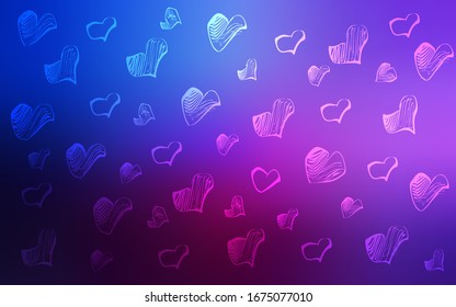 Planta vectorial azul rosa oscuro con corazones de garabatos. Ilustración abstracta brillante con corazones coloridos en estilo romántico. Hermoso diseño para su anuncio de aniversario.