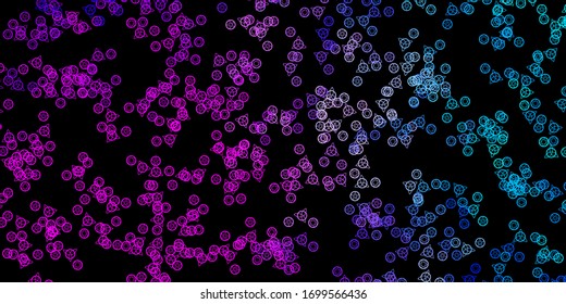Dark Pink, Blue vector template with esoteric signs. Colorful mystic symbols with a gradient in ancient style. Design for magic, spiritual events.