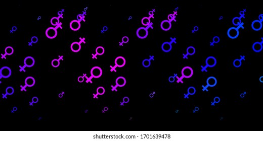 Dark Pink, Blue vector template with businesswoman signs. Colorful feminism symbols with a gradient in modern style. Elegant design for wallpapers.