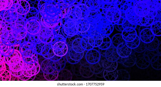Dark Pink, Blue vector template with esoteric signs. Colorful vintage illustration with gradient alchemy shapes. Simple design for occult depiction.