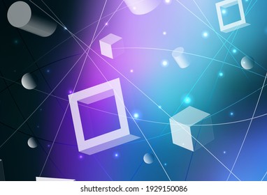 Planta de vector azul, rosa oscuro, con cristales, círculos, cuadrados. Círculos, líneas, rhombus con gradiente colorido. Diseño sencillo para su sitio web.