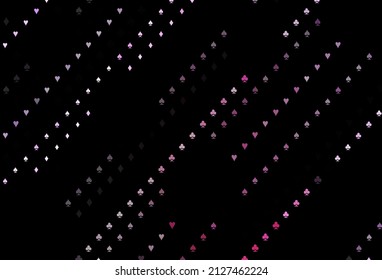 Dark pink, blue vector template with poker symbols. Illustration with set of hearts, spades, clubs, diamonds. Template for business cards of casinos.