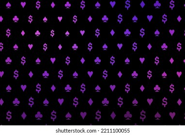 Dark pink, blue vector template with poker symbols. Illustration with set of hearts, spades, clubs, diamonds. Smart design for your business advert of casinos.