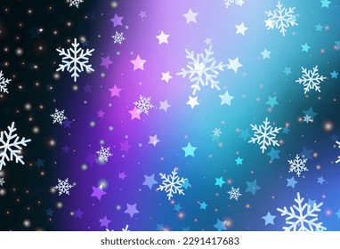 Dark Pink, Blue vector template with ice snowflakes, stars. Glitter abstract illustration with gradient crystal ice forms. Base part for New Year leaflets.
