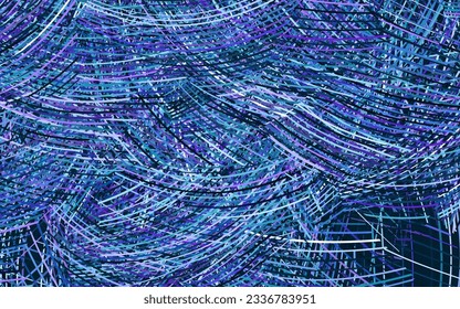 Plantilla de vector azul rosa oscuro con líneas curvas. Ilustración creativa en estilo de semitono con gradiente. Plantilla sencilla para su diseño.
