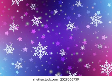 Dark Pink, Blue vector template with ice snowflakes, stars. Modern geometrical abstract illustration with snowflakes. Template for New Year background.