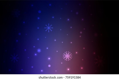 Dark Pink, Blue vector template with ice snowflakes. Decorative shining illustration with snow on abstract template. The template can be used as a new year background.