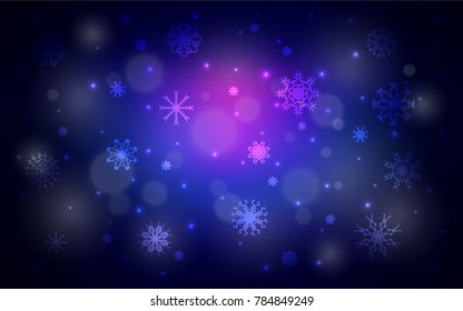 Dark Pink, Blue vector template with ice snowflakes. Glitter abstract illustration with crystals of ice. New year design for your business advert.
