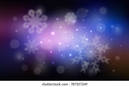 Dark Pink, Blue vector template with ice snowflakes. The pattern can be used for new year ad, booklets.