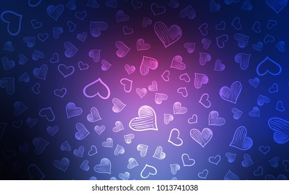Dark Pink, Blue vector texture with lovely hearts. Hearts on blurred abstract background with colorful gradient. Beautiful design for your business advert of anniversary.