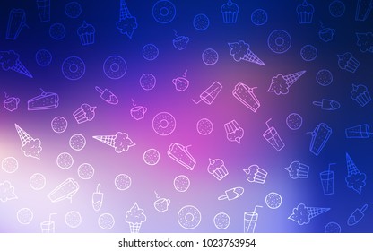 Dark Pink, Blue vector texture with sweets, candies. Blurred decorative design of desserts in doodle style. Pattern for ad, booklets, leaflets of restaurants.