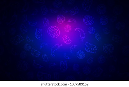 Dark Pink, Blue vector texture with delicious snacks. Decorative shining illustration with food on abstract template. Pattern for ads of breakfast, lunch, dinner.