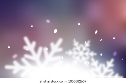 Dark Pink, Blue vector texture with colored snowflakes. Snow on blurred abstract background with gradient. New year design for your ad, poster, banner.