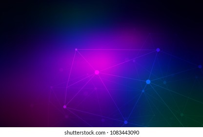 Dark Pink, Blue vector texture with disks, lines. Design with connection of dots and lines on colorful background. Pattern can be used for futuristic ad, booklets.