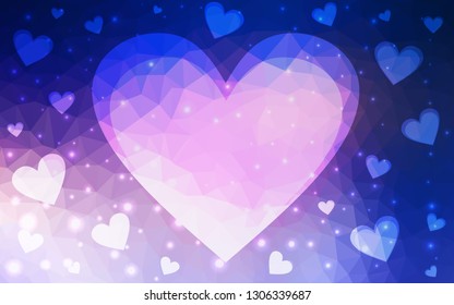 Dark Pink, Blue vector  texture with lovely hearts. Decorative shining illustration with hearts on abstract template. Pattern for carnival, festival romantic leaflets.