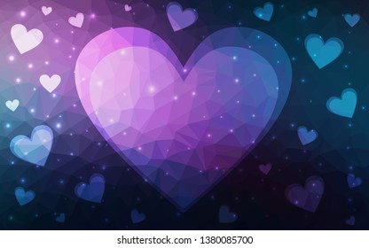 Dark Pink, Blue vector  texture with lovely hearts. Beautiful colored illustration with hearts in celebration style. Template for Valentine's greeting postcards.