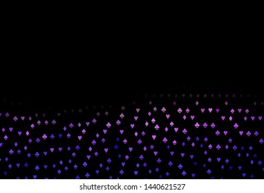 Dark Pink, Blue vector texture with playing cards. Colorful gradient with signs of hearts, spades, clubs, diamonds. Design for ad, poster, banner of gambling websites.