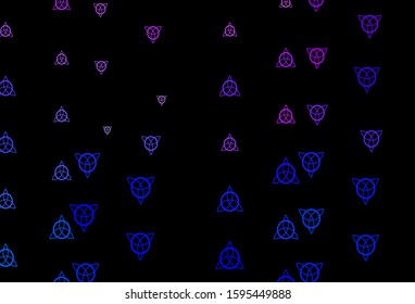Dark Pink, Blue vector texture with religion symbols. Abstract illustration with gothic gradient shapes. Background for esoteric, mystic designs.