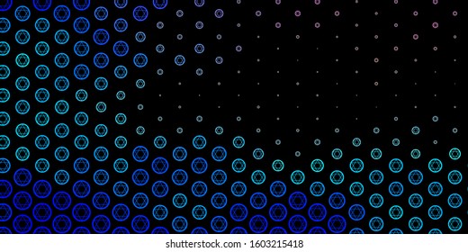 Dark Pink, Blue vector texture with religion symbols. Colorful vintage illustration with gradient alchemy shapes. Design for magic, spiritual events.